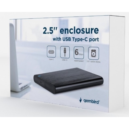 EE2-U3S-6 Gembird USB 3.1 Externo kuciste za 2.5 SATA hard diskove, Type-C, bruseni aluminium,crno
