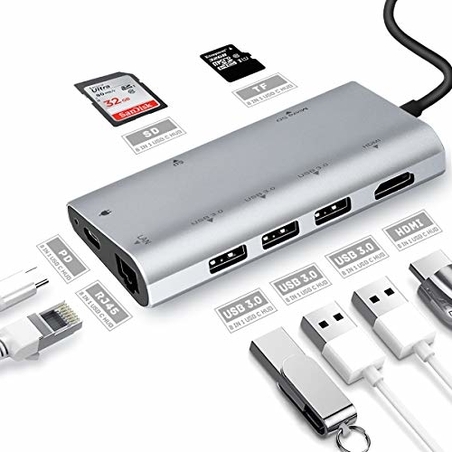 Adapter-konvertor TIP C na HDMI+3xUSB 3.0+SD/Micro SD+RJ45+TIP C