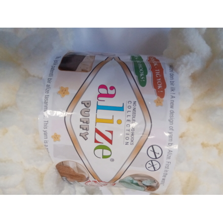 Пряжа, ALIZE PUFFY 100гр 9м 100%микрополиэстер цв 62 св. молочный