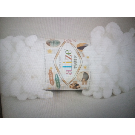 Пряжа, ALIZE PUFFY 100гр 9м 100%микрополиэстер цв 55 ультра белый