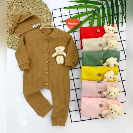 Бебешки ромпър 'Меченце' с шапка - 5 цвята