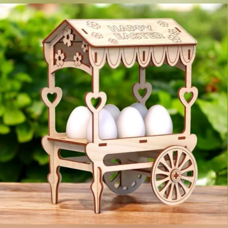 Уникална дървена поставка за яйца – Количка