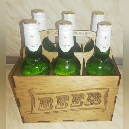 ДЪРВЕНА КАСА ЗА 6бр. БУТИЛКИ(КЕНОВЕ) БИРА-РЪЧНО ИЗРАБОТЕНА