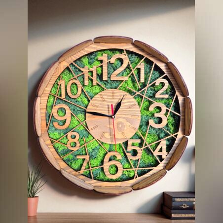 Green Nature – кръгъл дървен часовник със скандинавски мъх