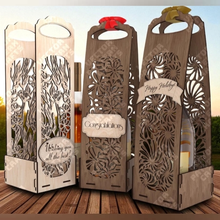 Персонална дървена кошница за вино – финно изрязана