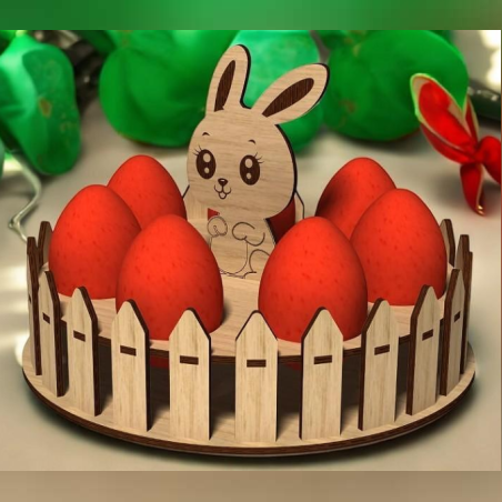 Уникална ръчно изработена поставка за 7 яйца – Зайче