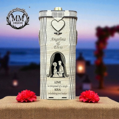 Персонална дървена сватбена кутия за бутилка вино