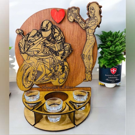 Тематичен мини бар за бутилка алкохол- Моторист с дама