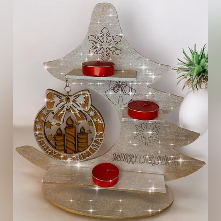 ДЪРВЕНА КОЛЕДНА ЕЛХА ЗА ЧАЕНИ СВЕЩИ