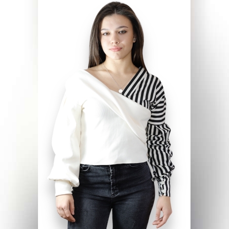 МОДЕРНА ДАМСКА БЛУЗА ОТ ПАМУК И РИПС