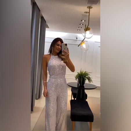 Дамски гащеризон с гол гръб от пайети