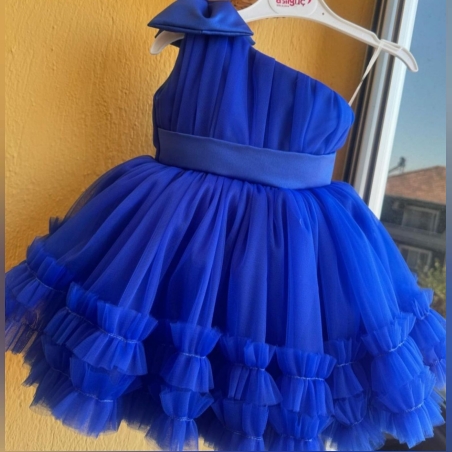 Детска къса рокля в синьо с къдра