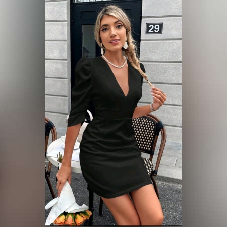 Детска  къса рокля в черно Буфон ръкав