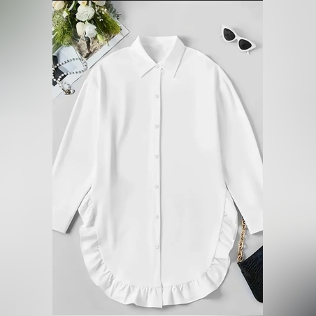 Дамска риза тип рокля с къдри в бяло