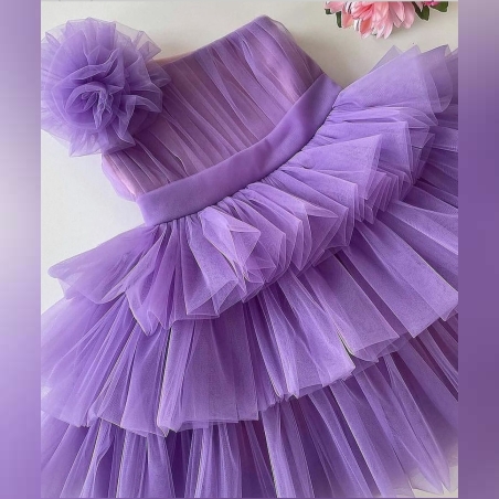 Детска къса рокля в лилав тюл