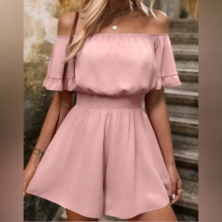 Дамски къс гащеризон в пудра