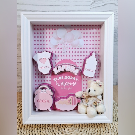 Рамка визитка за бебе с 3D елементи от картон