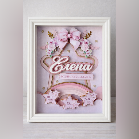CRAFTONA Рамка визитка за новородено с 3д елементи в розово