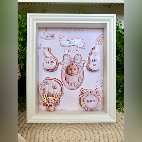 Рамка визитка за новородено-“Розова приказка”