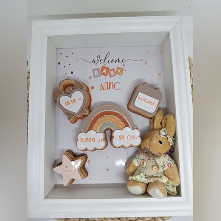 Рамка визитка за бебе с плюшено зайче