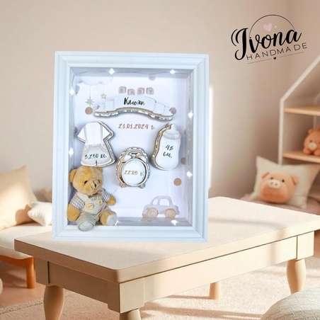 Бяла MDF рамка „Визитка за новородено“