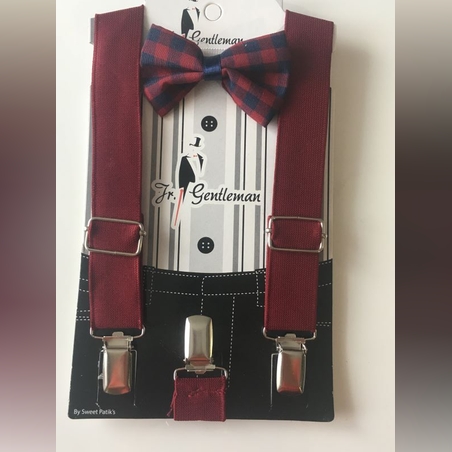 Папийонка с тиранти в тъмно червено и синьо