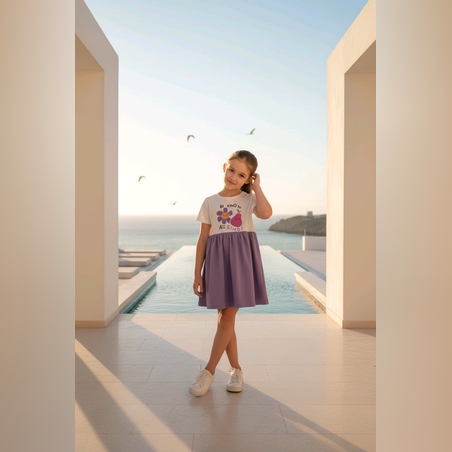 Рокля с цвете в лилаво