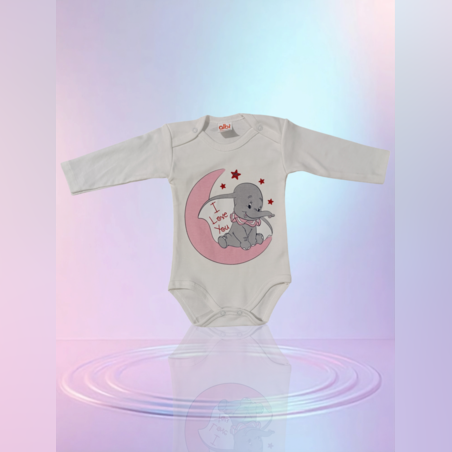 Боди със слонче I Love You в бяло