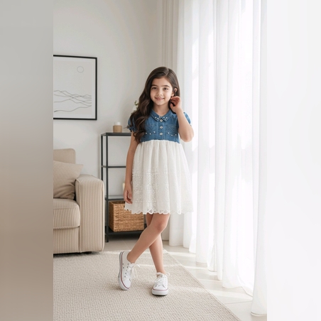 Дънкова рокля с дантела