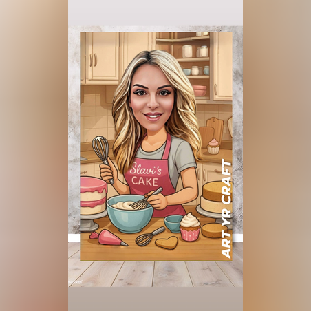 🎨 Персонализирана карикатура „Сладкар“ – уникален подарък за любители на сладки изкушения 🍰