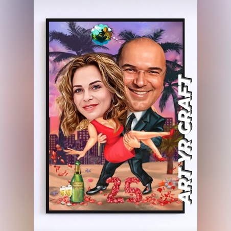 💞 Карикатура за 25-та годишнина от сватбата – Персонализиран подарък за сребърна любовна история! 🥂