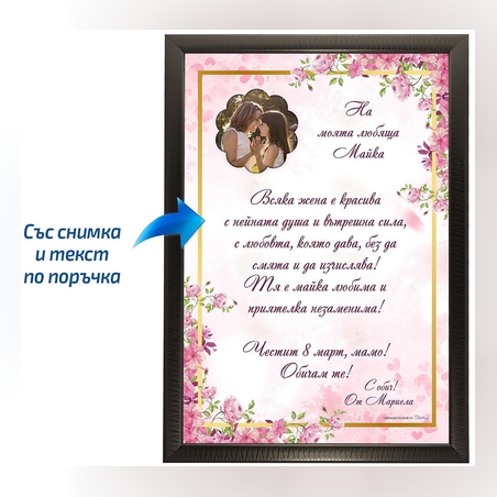 🌸 Персонализирана рамка с послание и снимка – Подарък за майка