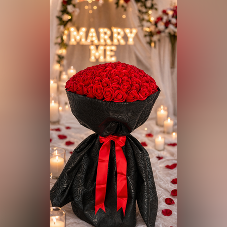 ❤ Романтичен букет от 101 червени сапунени рози – “Marry Me” ❤