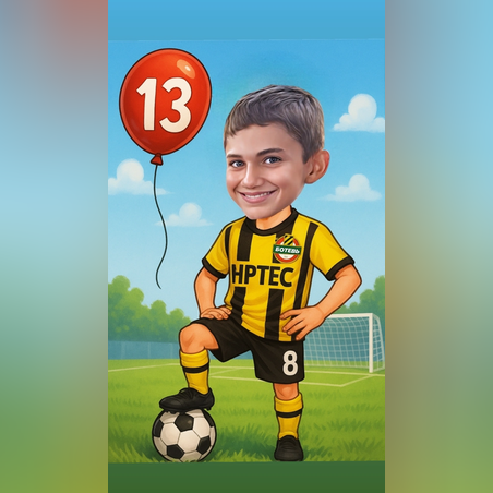 ⚽ Персонализирана футболна карикатура – уникален подарък за рожден ден 🎈