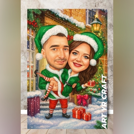 🎅 Дигитална коледна карикатура за двойка – “Празнична магия”