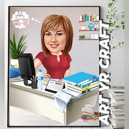 🎁 Персонализирана карикатура – Работеща дама в офис