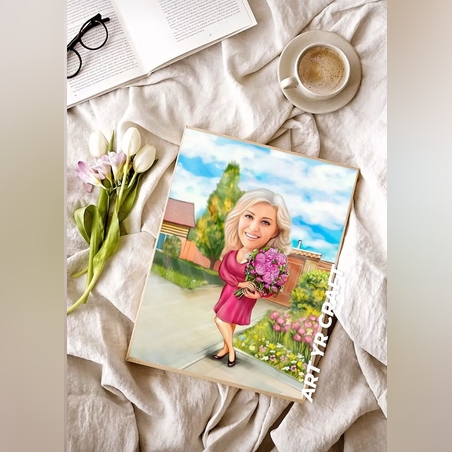 🌸 Персонализирана карикатура с букет – Цветна изненада за любим човек! 💐