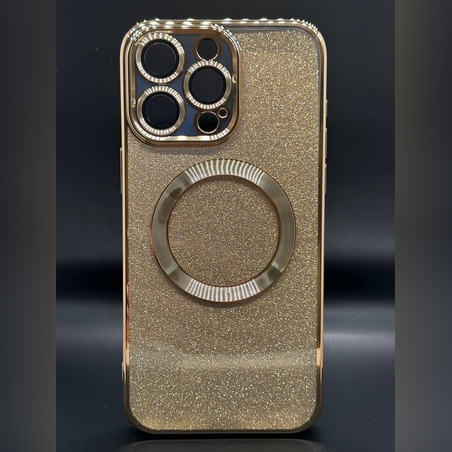 Блестящ, златен кейс с магнитно зареждане и протектор на камерата за iPhone 13 mini
