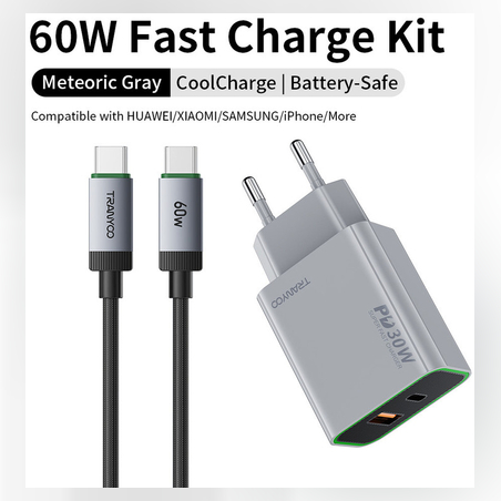 Tranyoo 30w T-EU13 Супер бързо зарядно Dual Port USB A + USB - Гаранция!