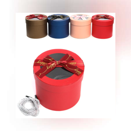 Подаръчна кутия с панделка и дръжки - Едноцветна с прозрачен капак - ф12х12см - 62063