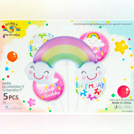 Комплект фолиеви балони Happy Birthday и дъга - 5 части
