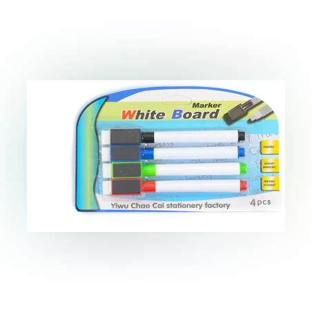 Маркери за бяла дъска с гумичка - 4 броя - 65512