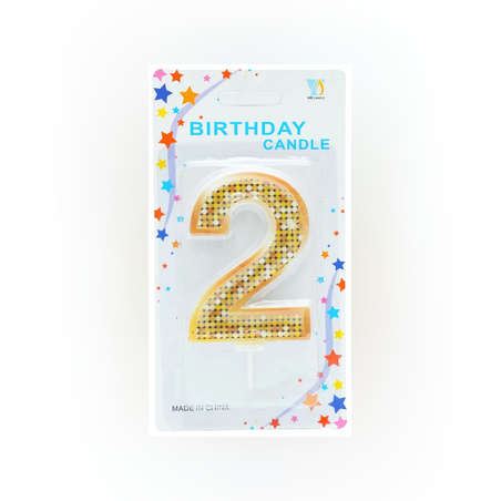 Свещ за рожден ден №2 с блясък - Златен цвят 7,5см.