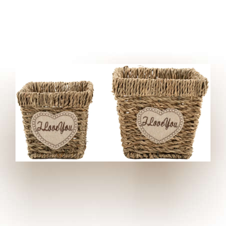 Комплект от 2 броя ратанови кашпи I Love You 33557