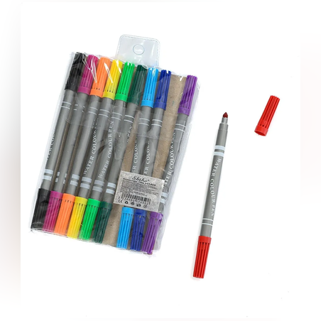 Разноцветни двойни флумастри - 10 броя - 65158