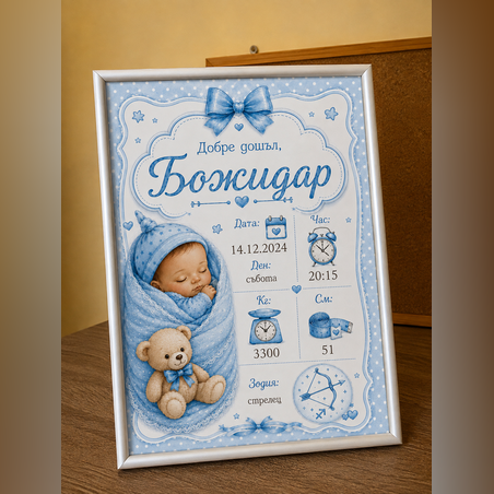 Персонализирана бебешка визитка за момиче с бебе