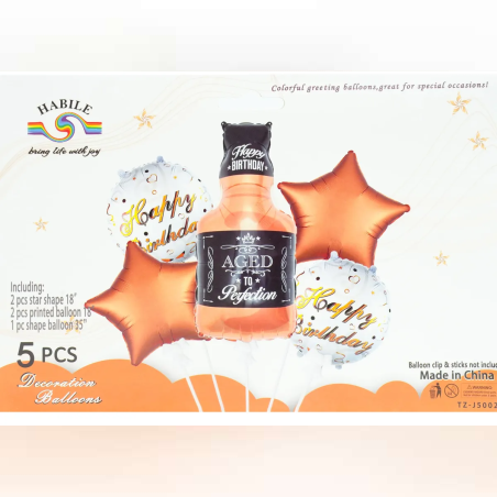 Комплект фолиеви балони с бутилка за уиски и две звезди - 5 части