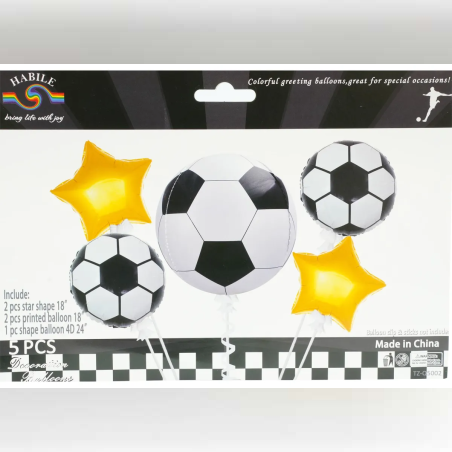 Комплект фолиеви балони с три футболни топки и две звезди - 5 части