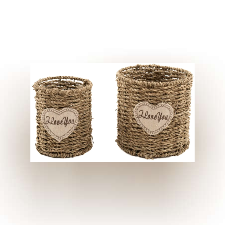 Комплект от 2 броя ратанови кашпи I Love You 33558
