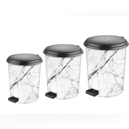 Комплект 3бр. кошове с педал БЯЛ МРАМОР